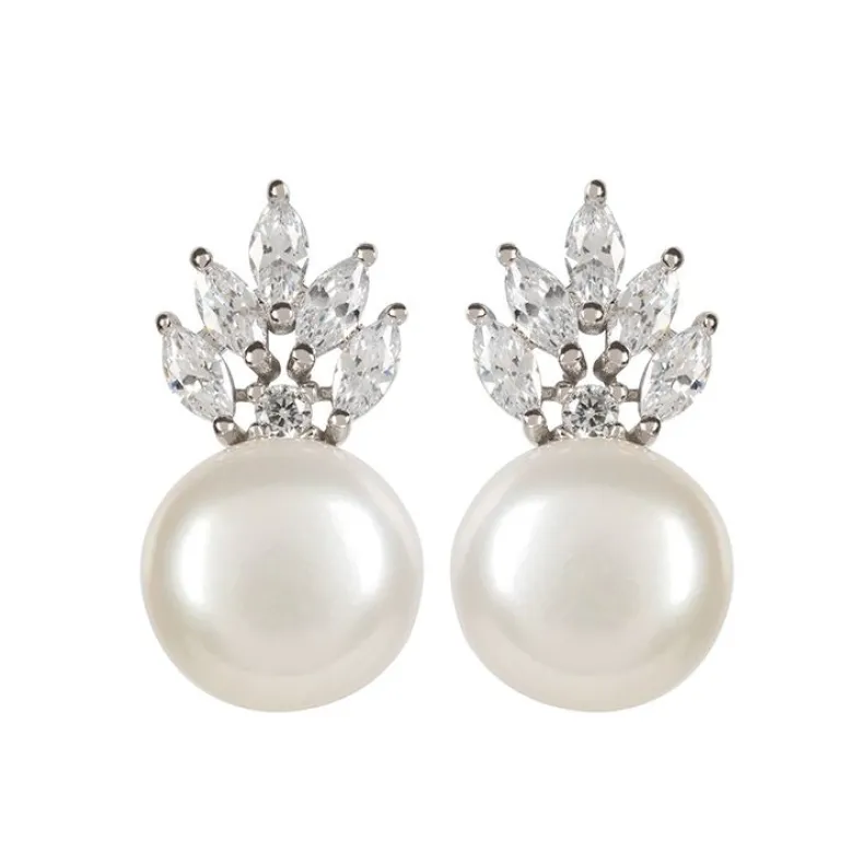 Crown And Pearl Stud Earrings