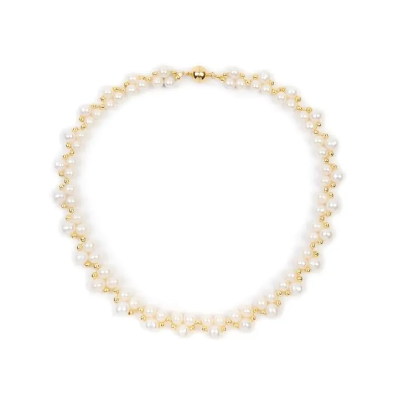 Gold Hematite And White Pearl Collar