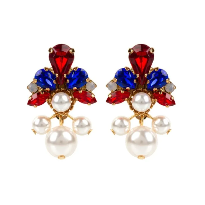 Vicki Sarge Red, White And Blue Pearl Drop Earrings